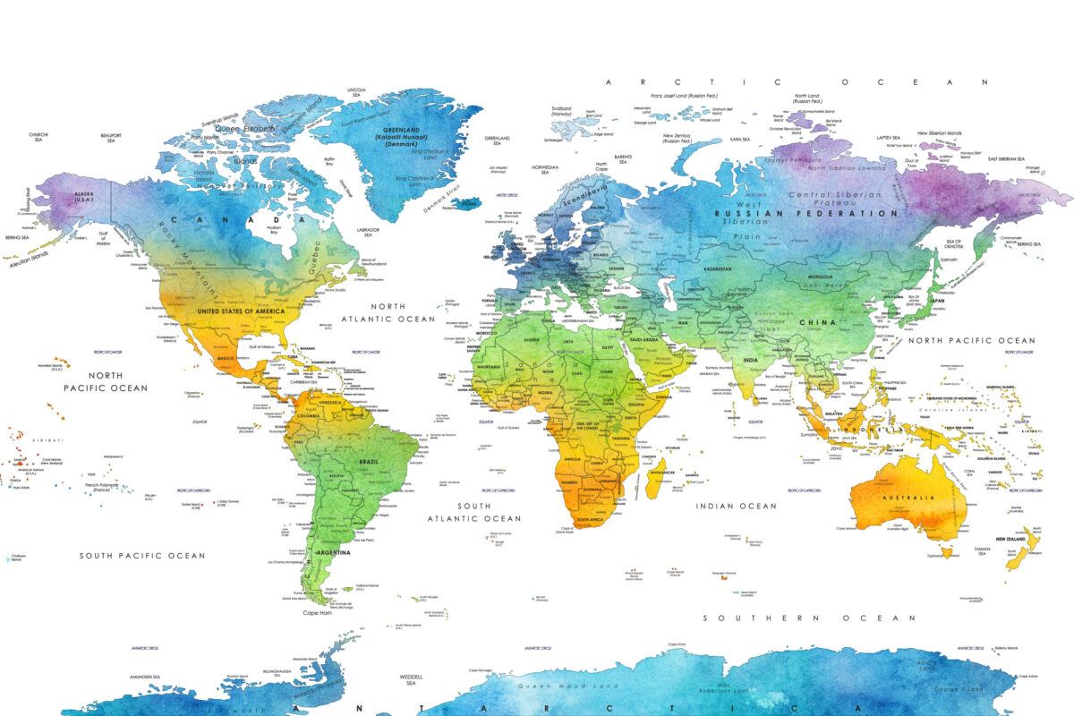 Carte du monde avec différents punaise sur les pays où les